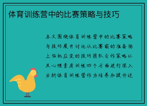 体育训练营中的比赛策略与技巧